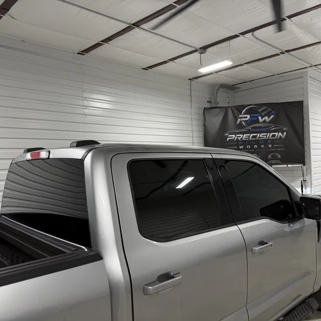 Close-up of tinted pickup cab windows