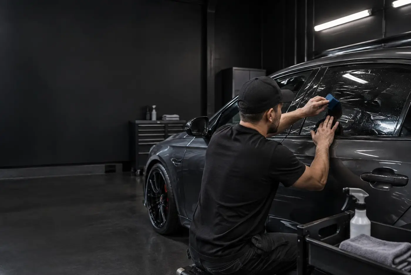 Precision Film Works installer applying window film